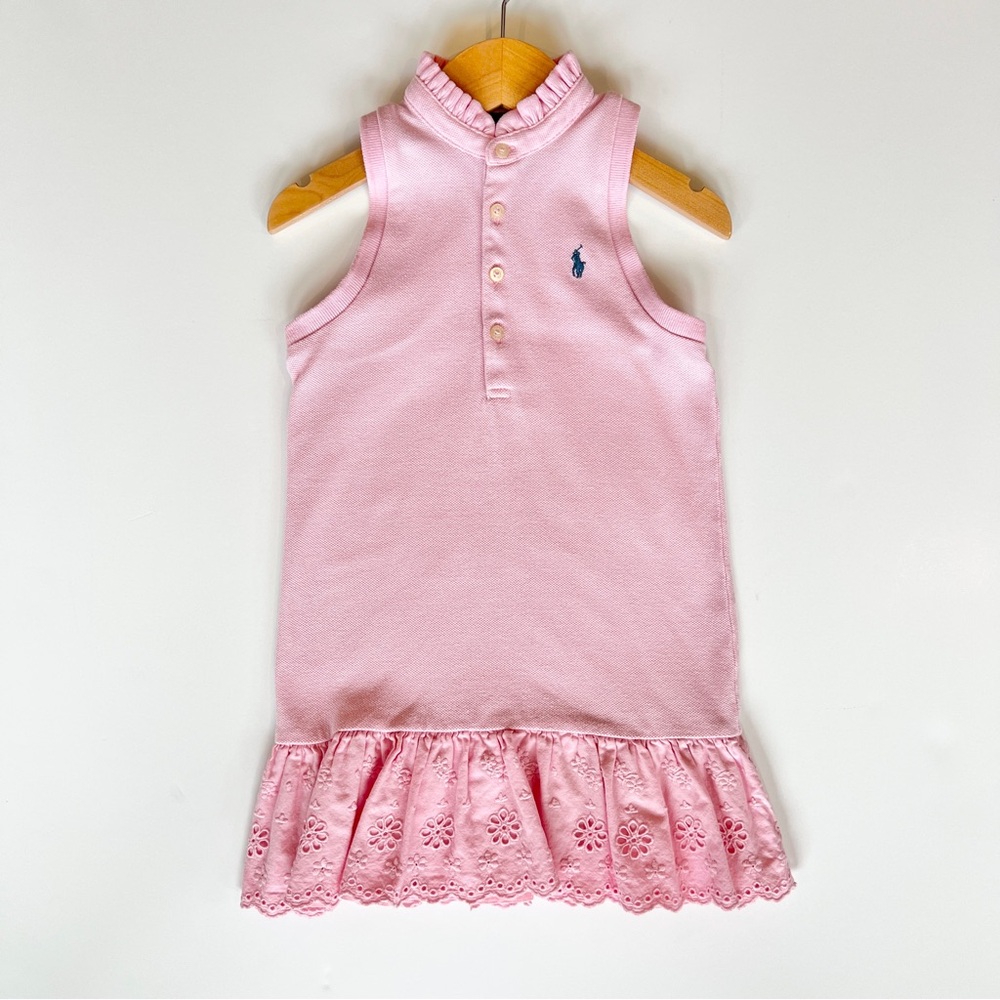 Ralph Lauren Pink Sleeveless Eyelet Hem Knit Dress